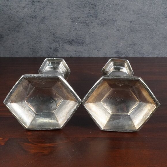 Pair of Vintage Silver Tone Art Deco Candle Holders 1930's Candle Stick Holders - Picture 14 of 16